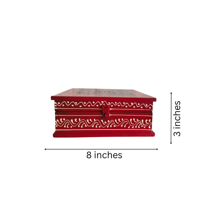 Intricate Mandala Motif Hand-Painted Wooden Jewellery Box with Dividers   Wood Decorative
