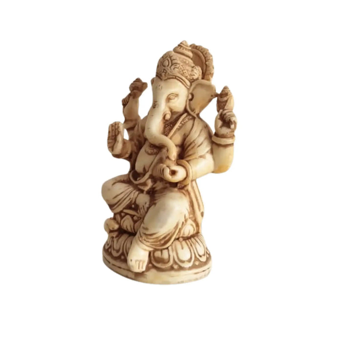 Intricately Carved Ganesha Statue on Lotus Pedestal   Wood Decorative
