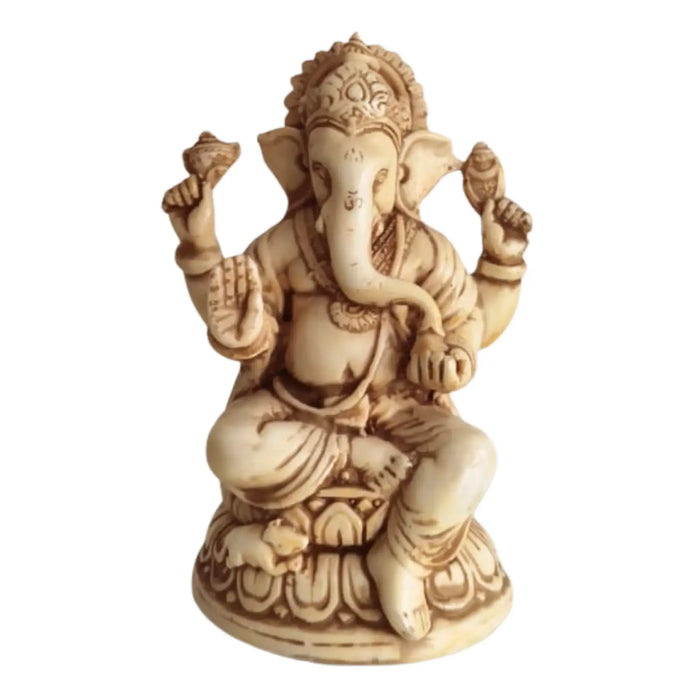 Intricately Carved Ganesha Statue on Lotus Pedestal   Wood Decorative