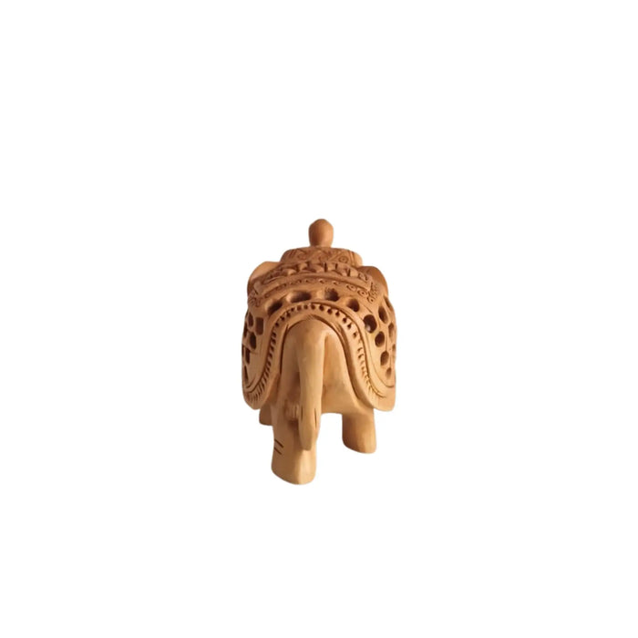Intricately Carved Wooden Elephant Figurine with Filigree Design   Wood Decorative