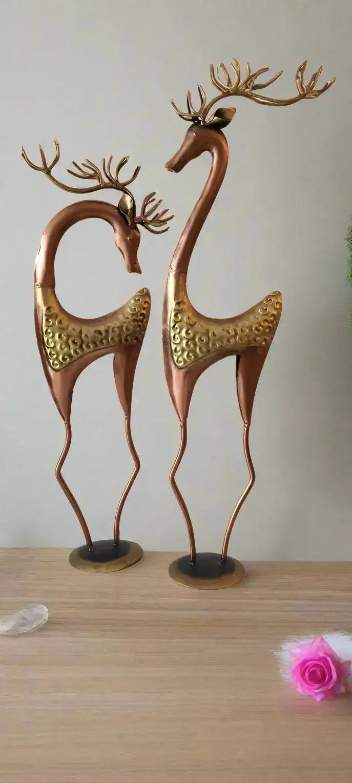 Iron Metal Deer Couple Hand Painted   Iron Decorative