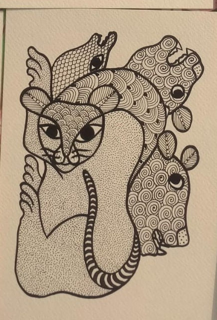 Jungle Totem Interwoven Gond Tale in Vibrant Tribal Art   Paintings