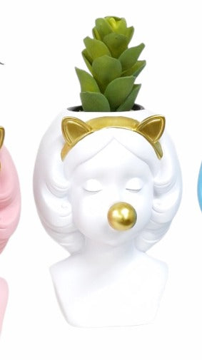 KITTY GIRL BUBBLEGUM PLANTER - WHITE