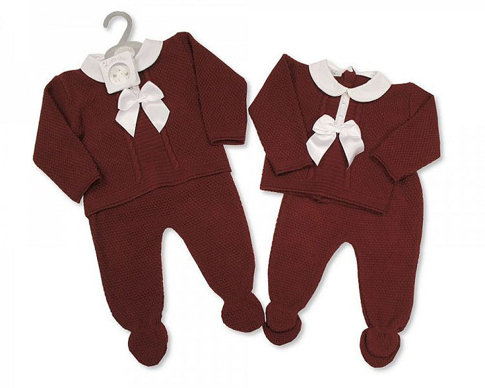 Knitted Baby 2 Pieces Pram Set with Bow and Lace (0-9 Months) Bw-10-1001
