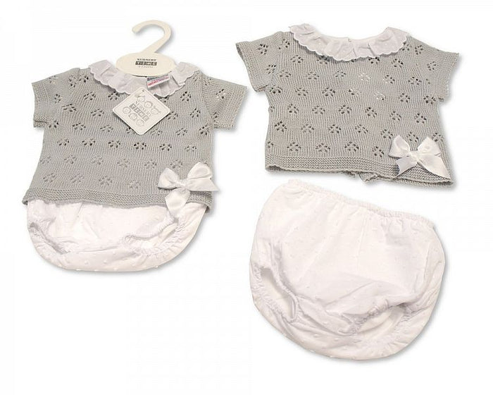 Knitted Baby 2 Pieces Set with Bow and Lace Collar (NB-9 Months) Bw-10-025