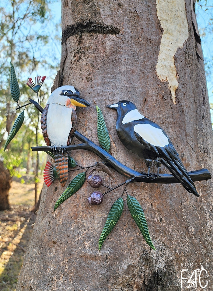 KOOKABURRA & MAGPIE BIRD BUDDIES METAL WALL DECOR