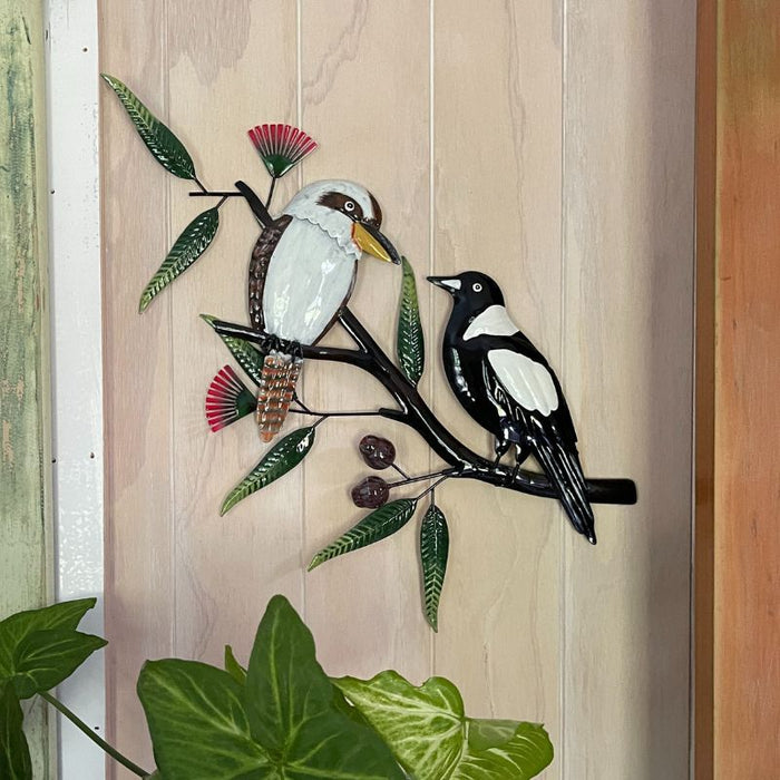 KOOKABURRA & MAGPIE BIRD BUDDIES METAL WALL DECOR