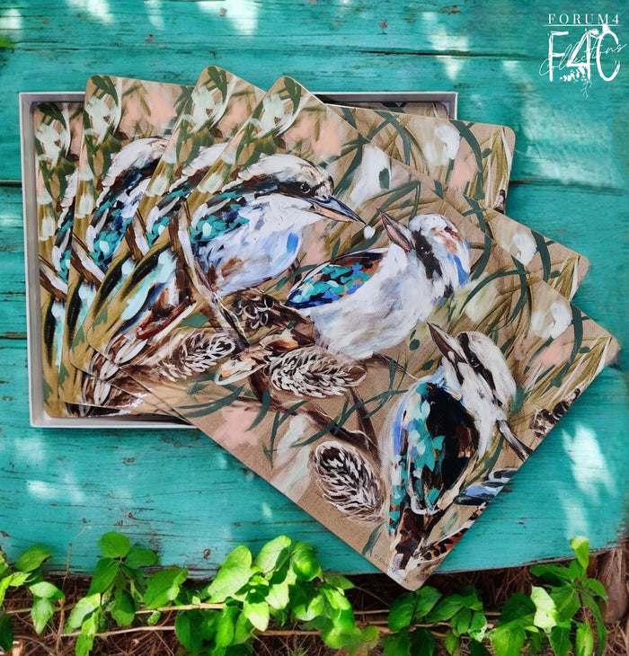 Kookaburras & Banksias 4pc Hard Back Placemat Set - Artist Lab
