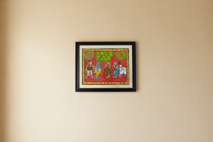 Krishna with Gopikas painting, traditional Telangana folk art.
