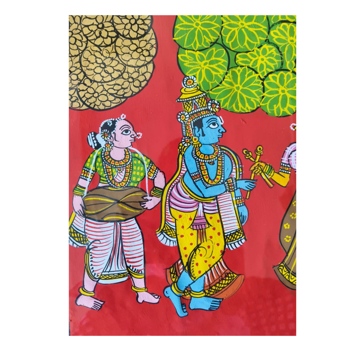 Krishna with Gopikas Painting – Traditional Telangana Folk Art   Cheriyala Painting