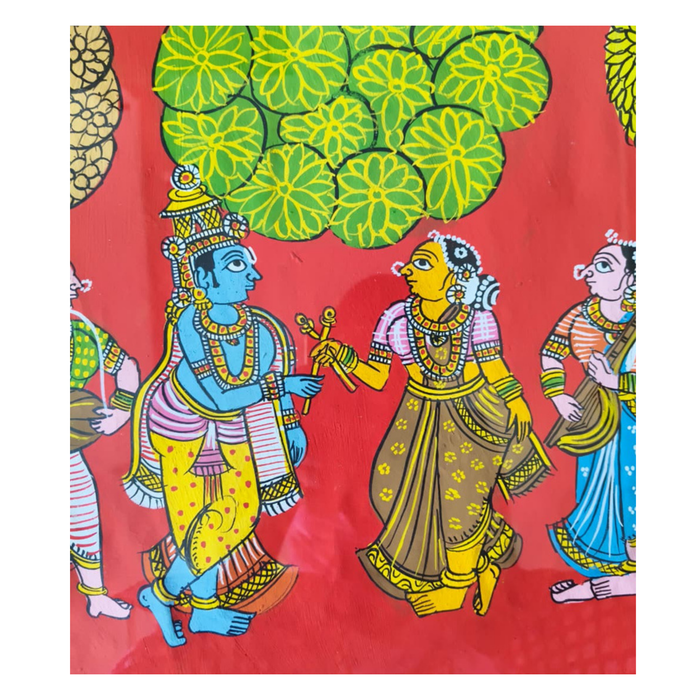 Krishna with Gopikas Painting – Traditional Telangana Cheriyal  Folk Art   Cheriyala Painting