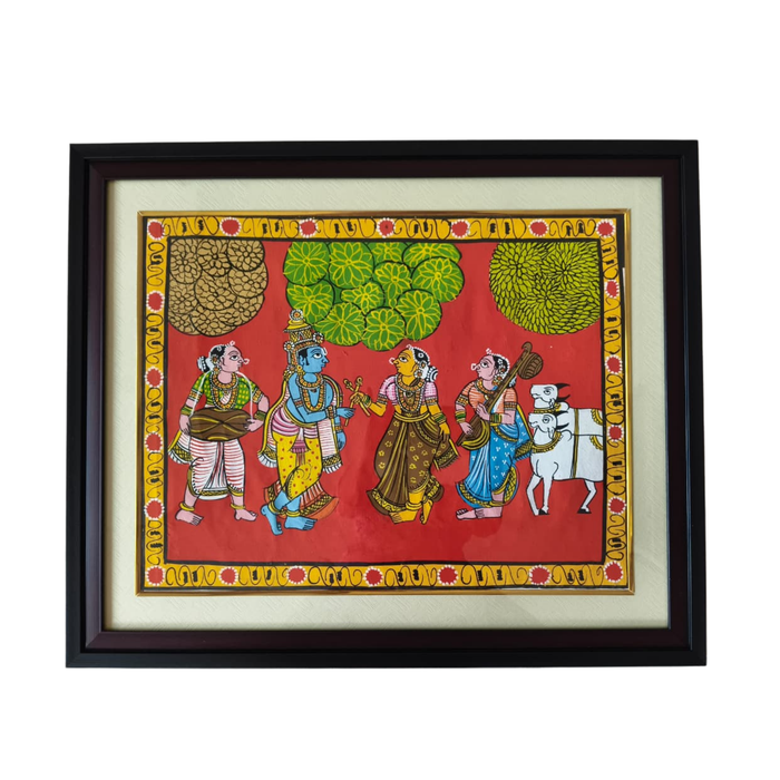 Krishna with Gopikas Painting – Traditional Cheriyal Folk Art
