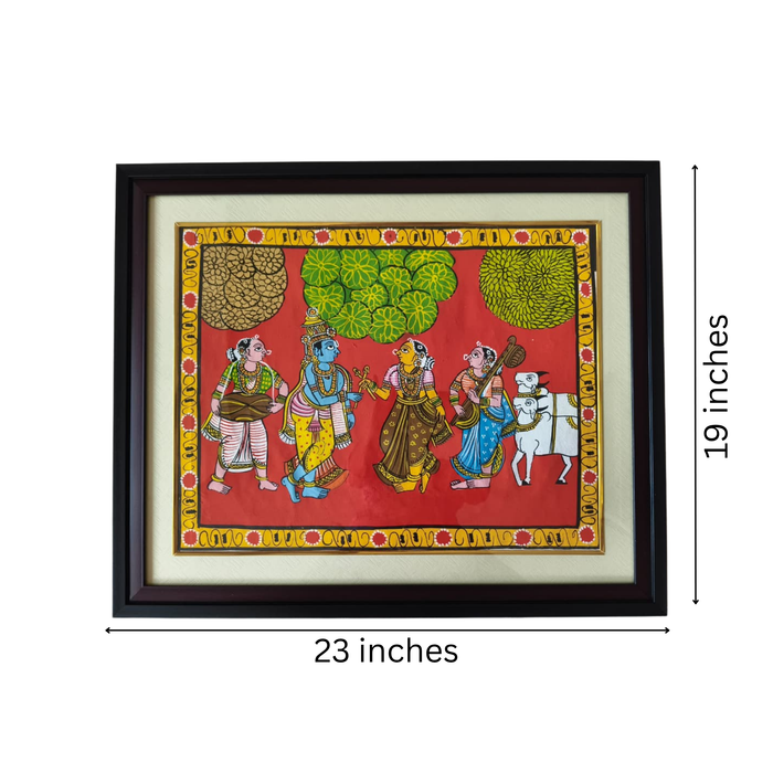 Krishna with Gopikas Painting – Traditional Telangana Cheriyal Folk Art