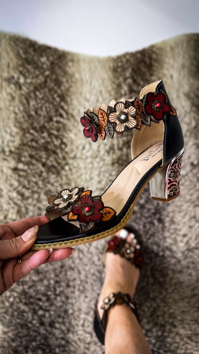 L'artiste Black Multi Double Love Heels - Macoma Boutique302 Wedges & Heels