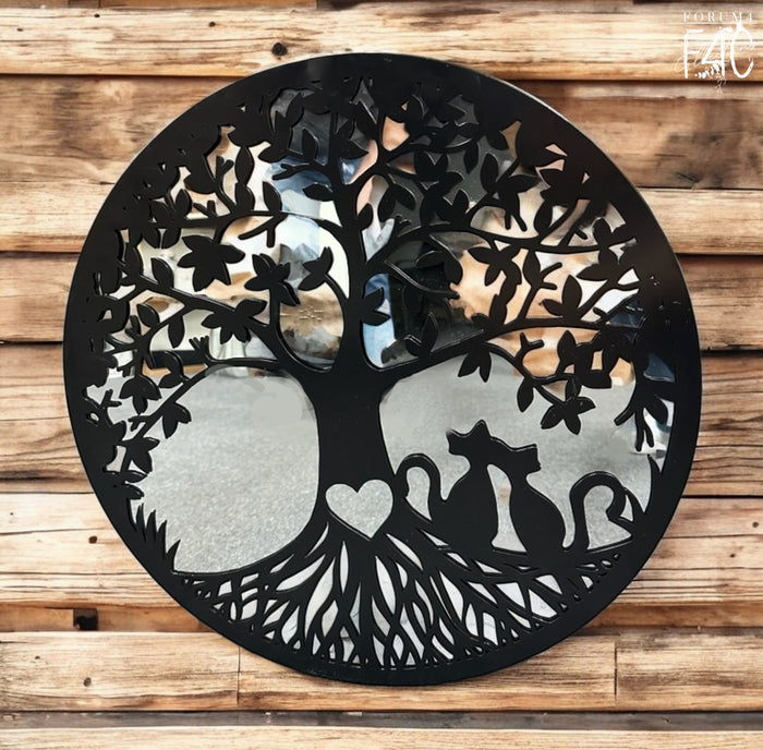 Lasercut Tree of life with Cats /Mirror Wallart - Indoor / Outdoor