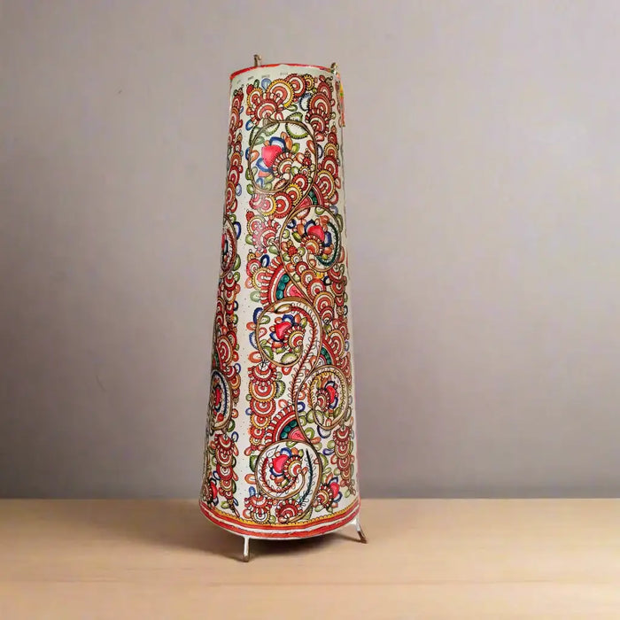 Leather Lamp with Intricate All-Over Floral and Paisley Patterns   Leather Paintings