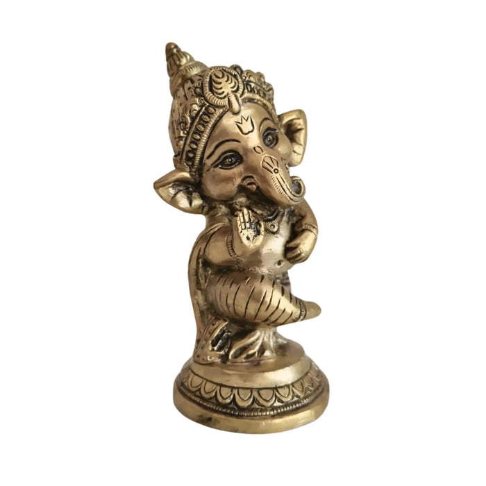 Little Lord Ganesha Brass Idol   Brass Ware