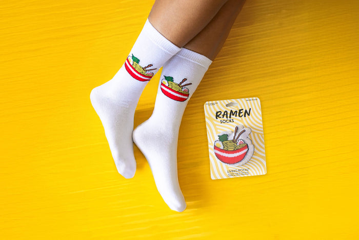 Living Royal 3D Packaged Crew Socks - Bowl of Ramen Noodles - White
