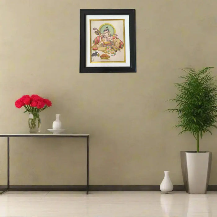 Lord Ganesha With Veena Miniature Painting   Paintings