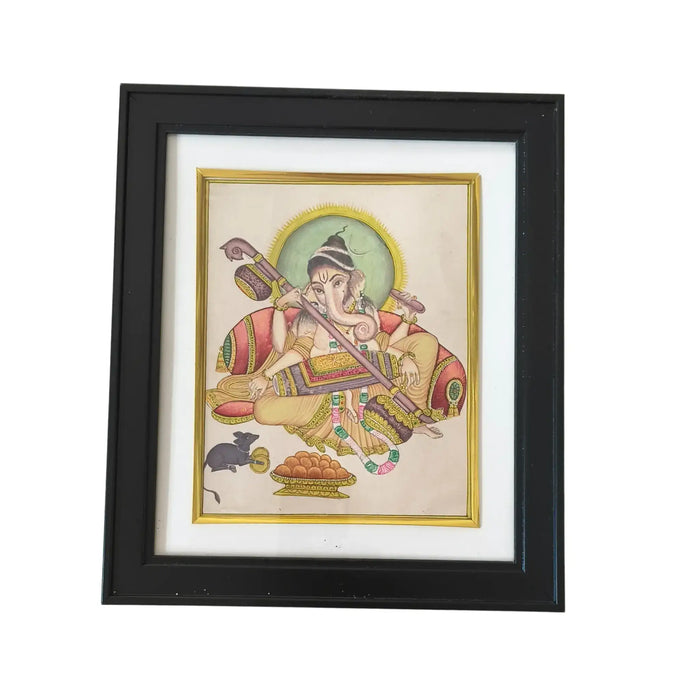Lord Ganesha With Veena Miniature Painting   Paintings