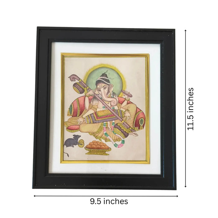 Lord Ganesha With Veena Miniature Painting   Paintings
