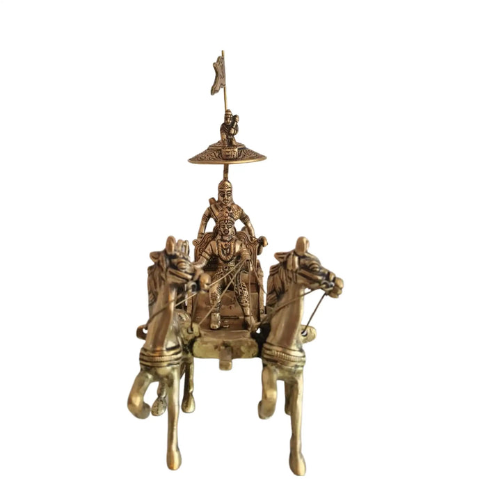 Brass krishna arjuna chariot idol, perfect for home decor.