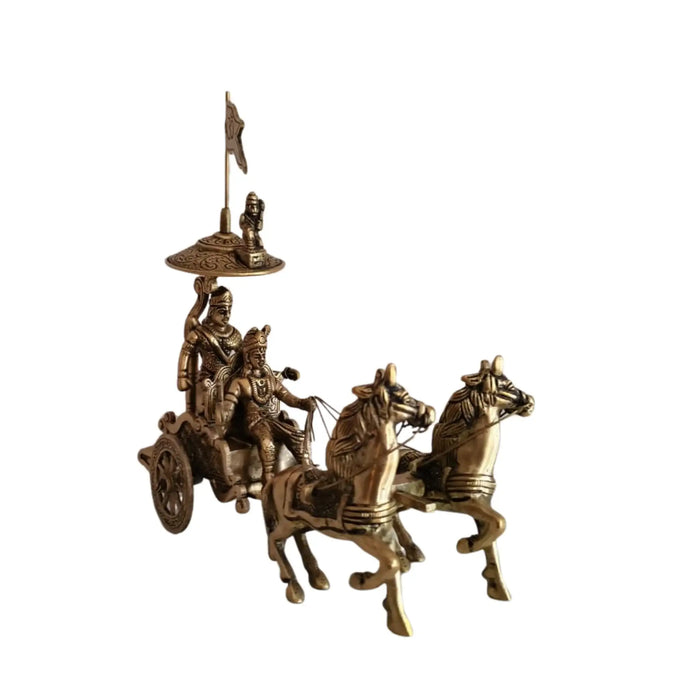 Brass krishna arjuna chariot idol for home decor.