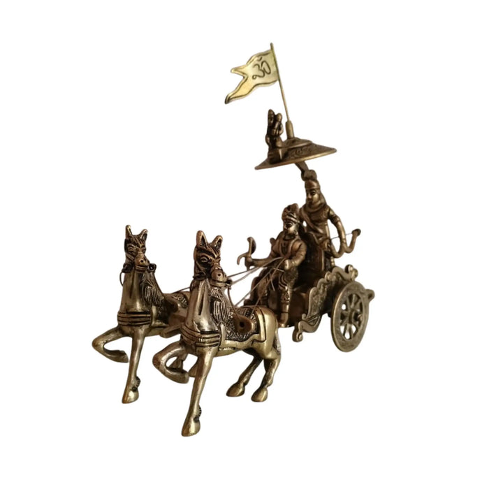 Brass krishna arjuna chariot idol for home decor.