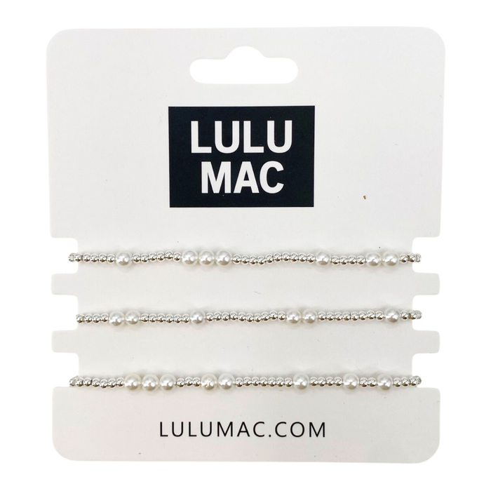 Lulu Mac Silver Pearl Bracelet Set