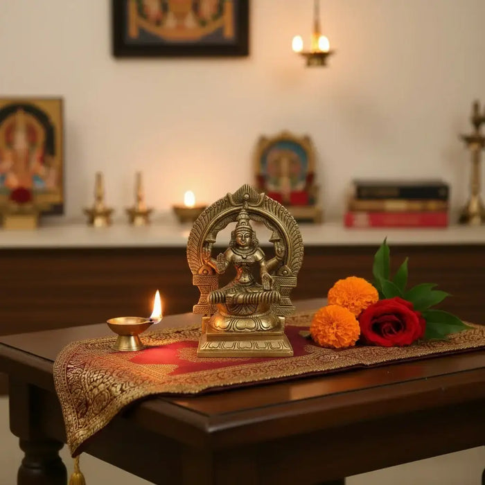 Majestic Brass Lakshmi Devi Idol - Seated Goddess Sculpture   Brass Ware