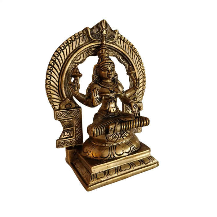 Majestic Brass Lakshmi Devi Idol - Seated Goddess Sculpture   Brass Ware