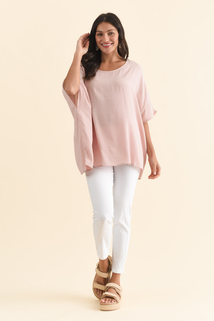 Mali Light Pink Drape Top,Brunette model,alt text|model:Brontie