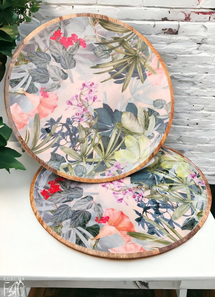 MANGO WOOD WILDFLOWER TROPICS ROUND PLATTER