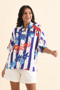 May Blue Beach Collared Shirt,Brunette model,alt text|model:Brontie