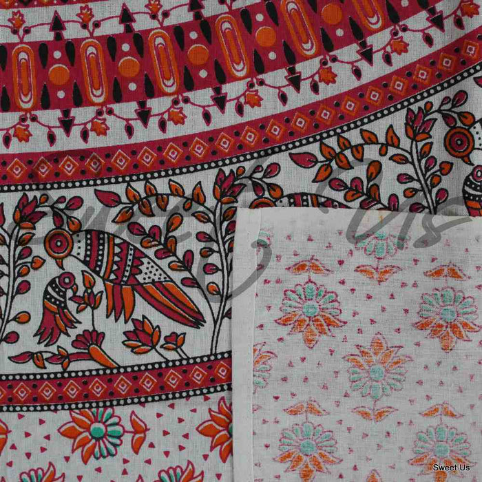 Elephant Mandala Cotton Tablecloth Rectangle Bed Sheet Full Blue Green Red - Sweet Us