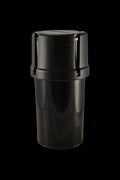 Front view of the Medtainer Air-Tight Herb Container with Grinder, a black container with a secure screw-on lid.