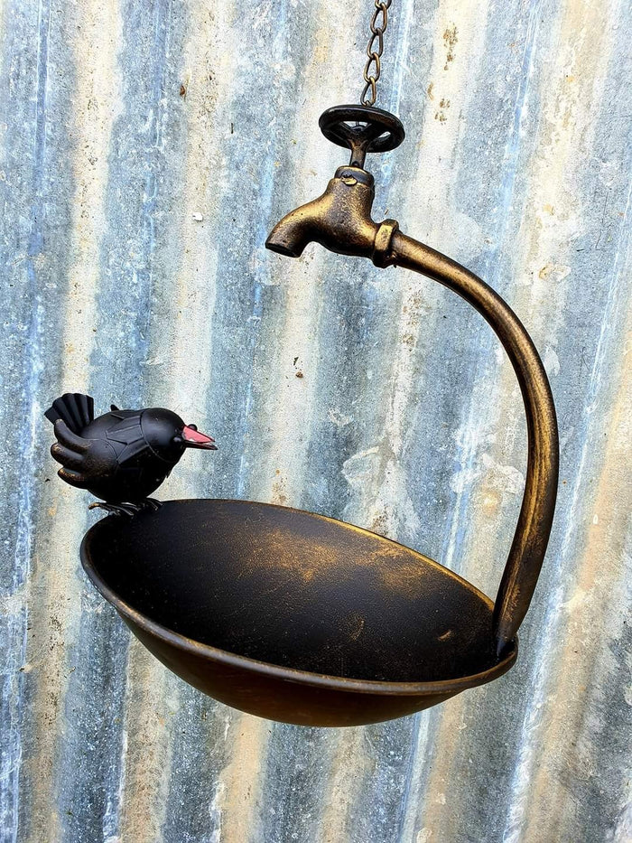 METAL TAP BIRD FEEDER WITH BIRD - BRONZE & BLACK