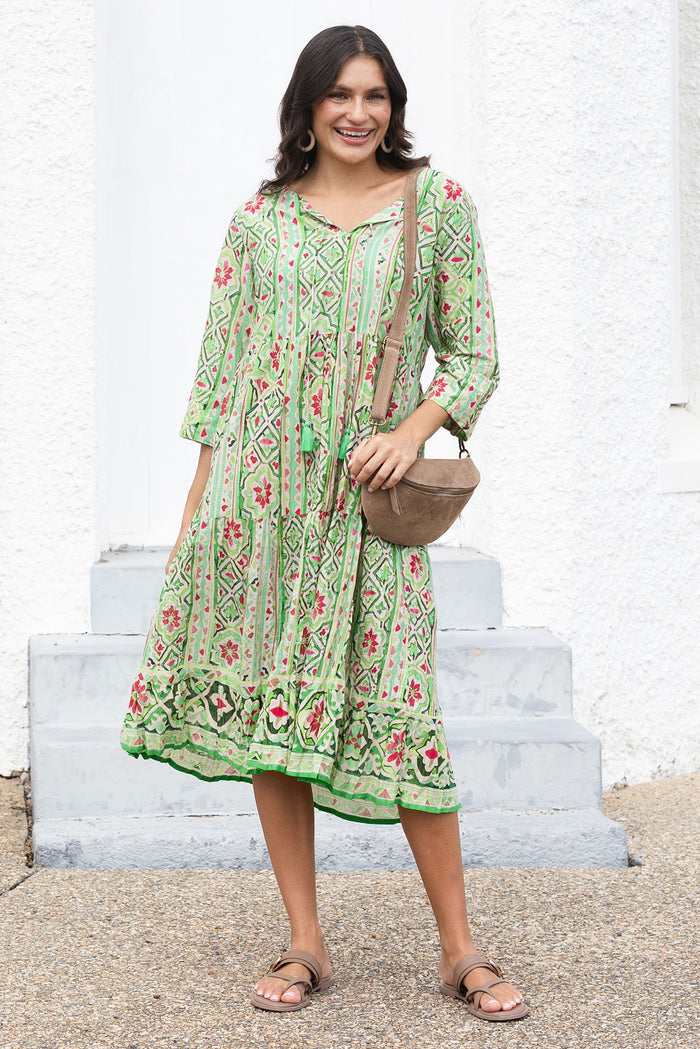 Milana Green Abstract Crinkle Cotton Dress,Lifestyle