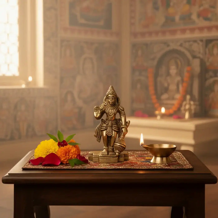 Miniature Brass Hanuman Idol  Symbol of Strength, Devotion, and Protection   Brass Ware