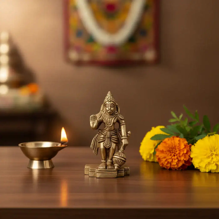 Miniature Brass Hanuman Idol  Symbol of Strength, Devotion, and Protection   Brass Ware