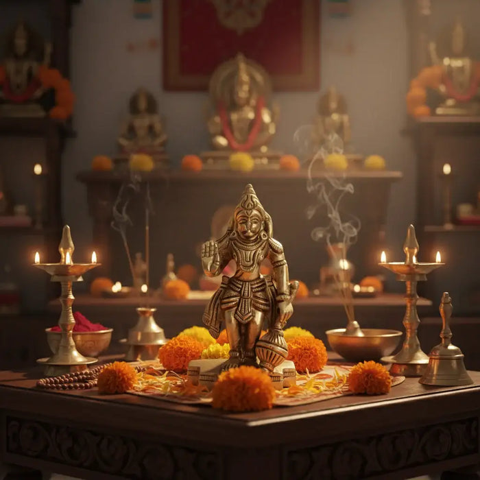 Miniature Brass Hanuman Idol  Symbol of Strength, Devotion, and Protection   Brass Ware
