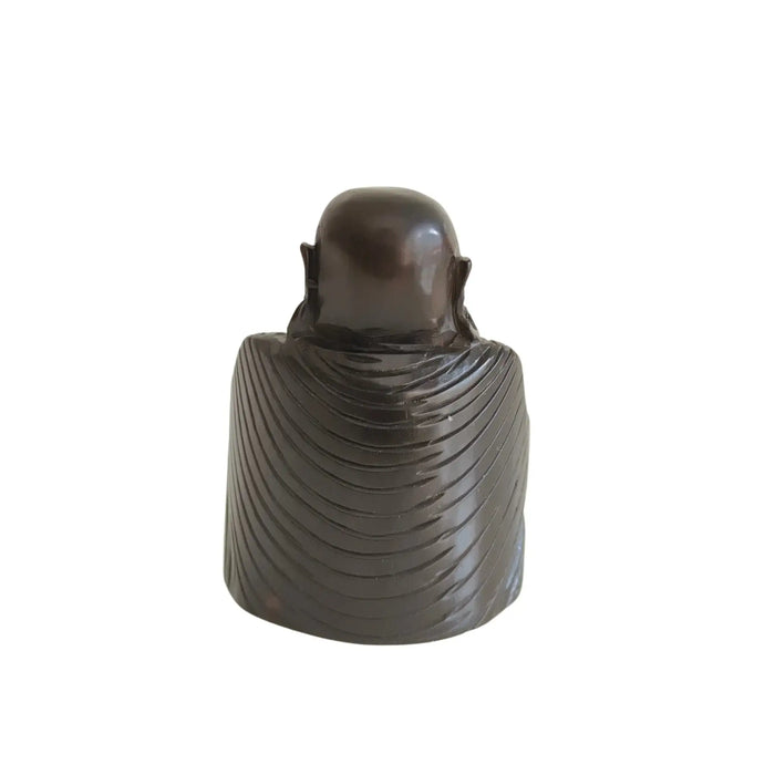Miniature Dark Wood Laughing Buddha Figurine   Wooden Decorative
