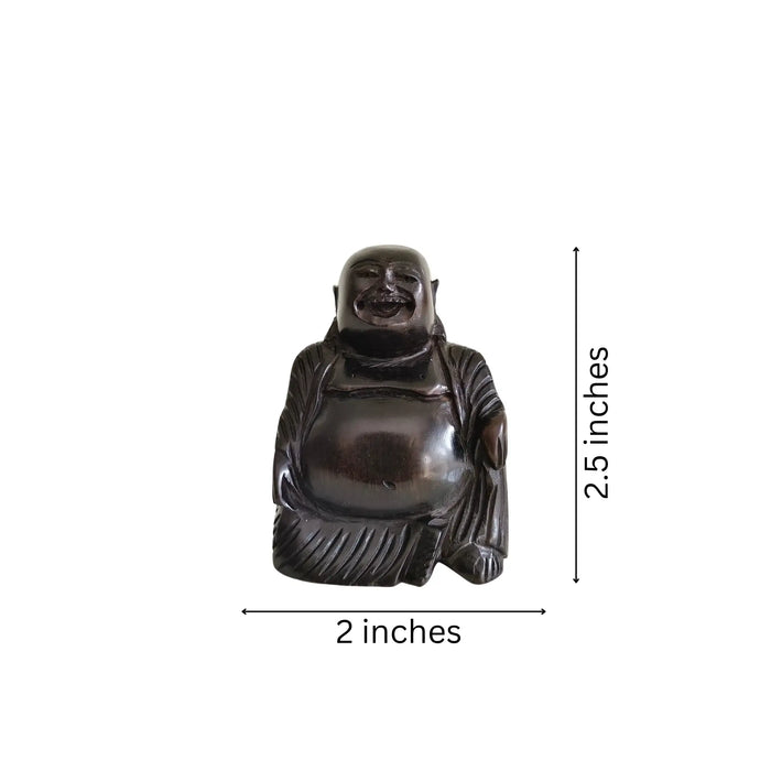 Miniature Dark Wood Laughing Buddha Figurine   Wooden Decorative