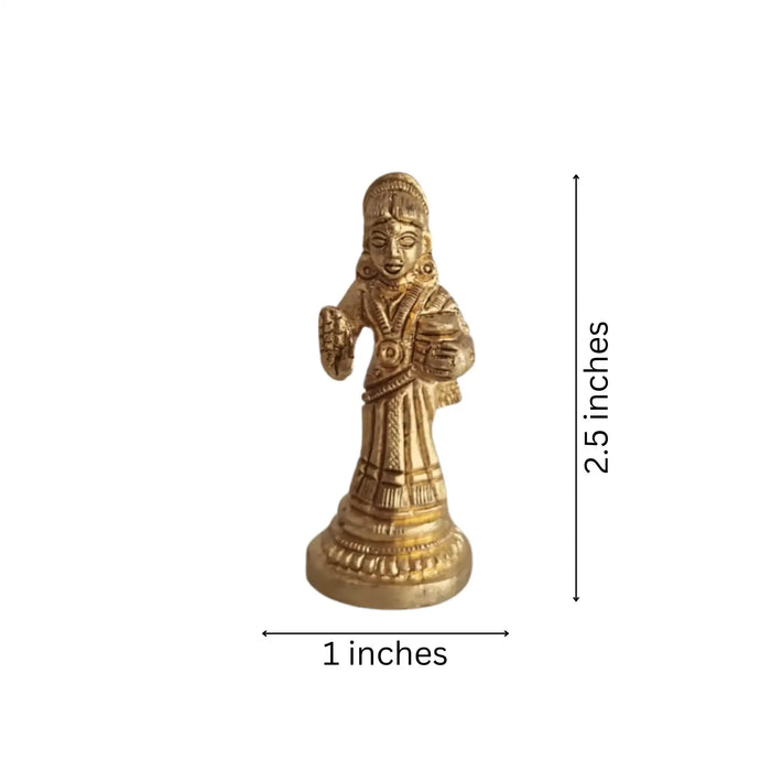 Miniature Goddess Annapoorna Idol in brass, dispelling hunger.