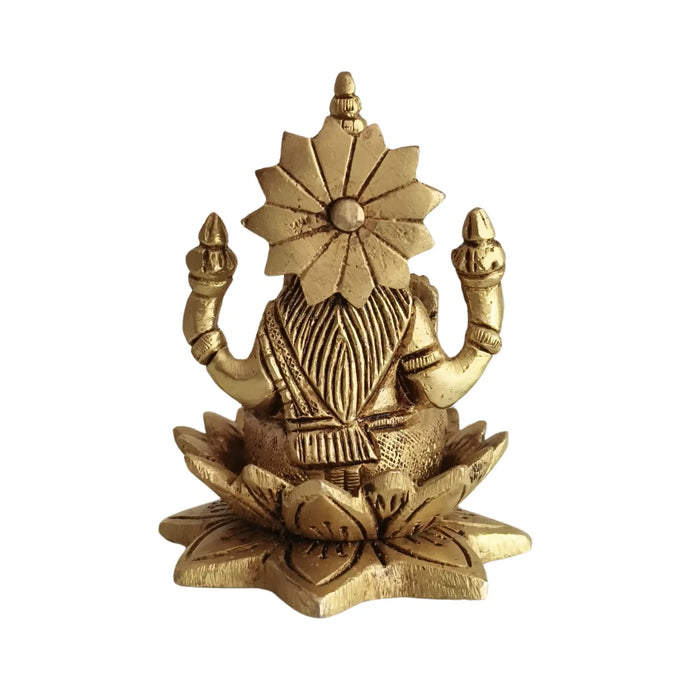 Miniature Golden Brass Idol of Goddess Lakshmi Seated on a Lotus   Brass Ware