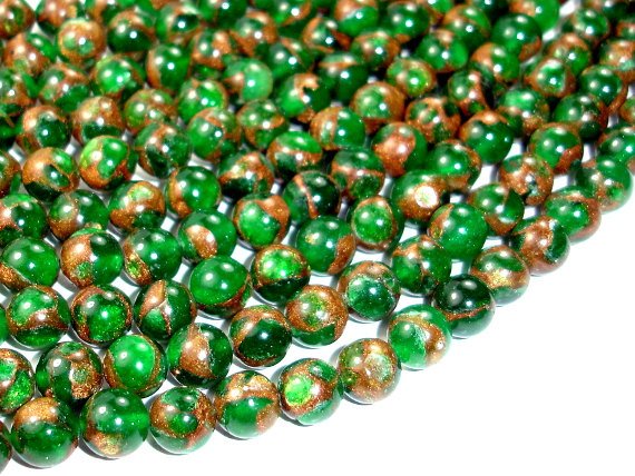 Mosaic Stone Beads, Round, Green, 8mm-BeadBasic