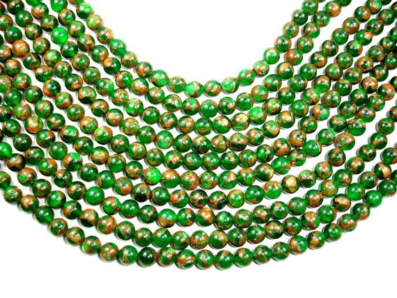 Mosaic Stone Beads, Round, Green, 8mm-BeadBasic