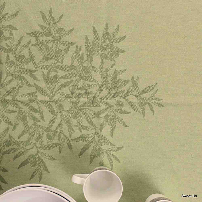 Wipeable Jacquard Tablecloth Rectangle Spill Resistant French Cotton, Green - Sweet Us