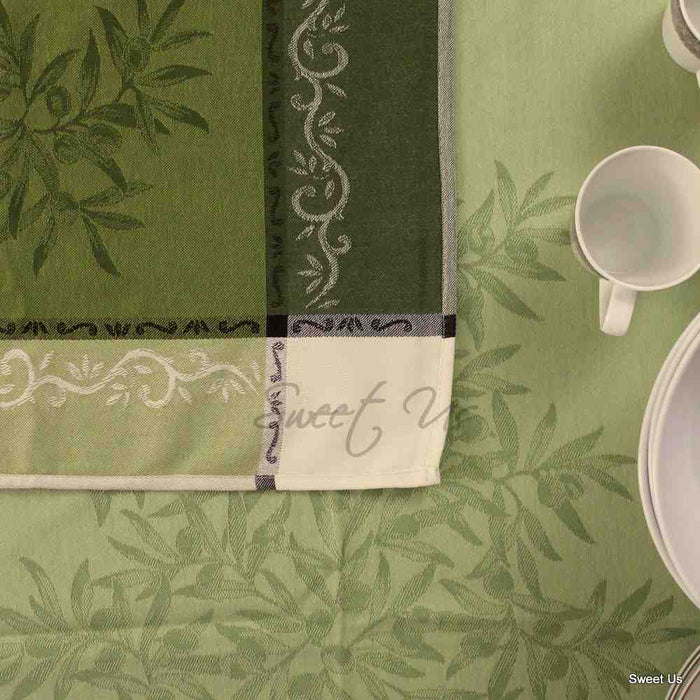 Wipeable Jacquard Tablecloth Rectangle Spill Resistant French Cotton, Green - Sweet Us