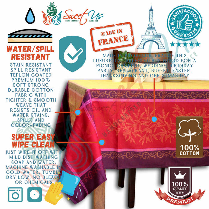 Olivine Easy Clean French Tablecloth Rectangle, Sunlit Rouge - Sweet Us